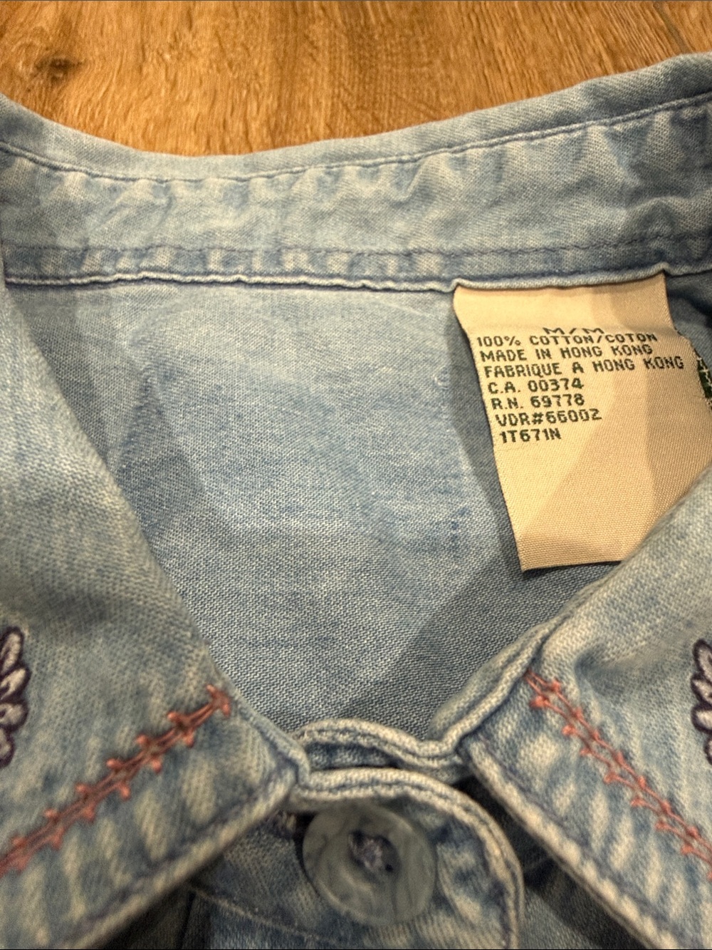 Granny-cottage core Embroidered Light Blue Denim Button-Up Shirt - lands end - Picture 4 of 4